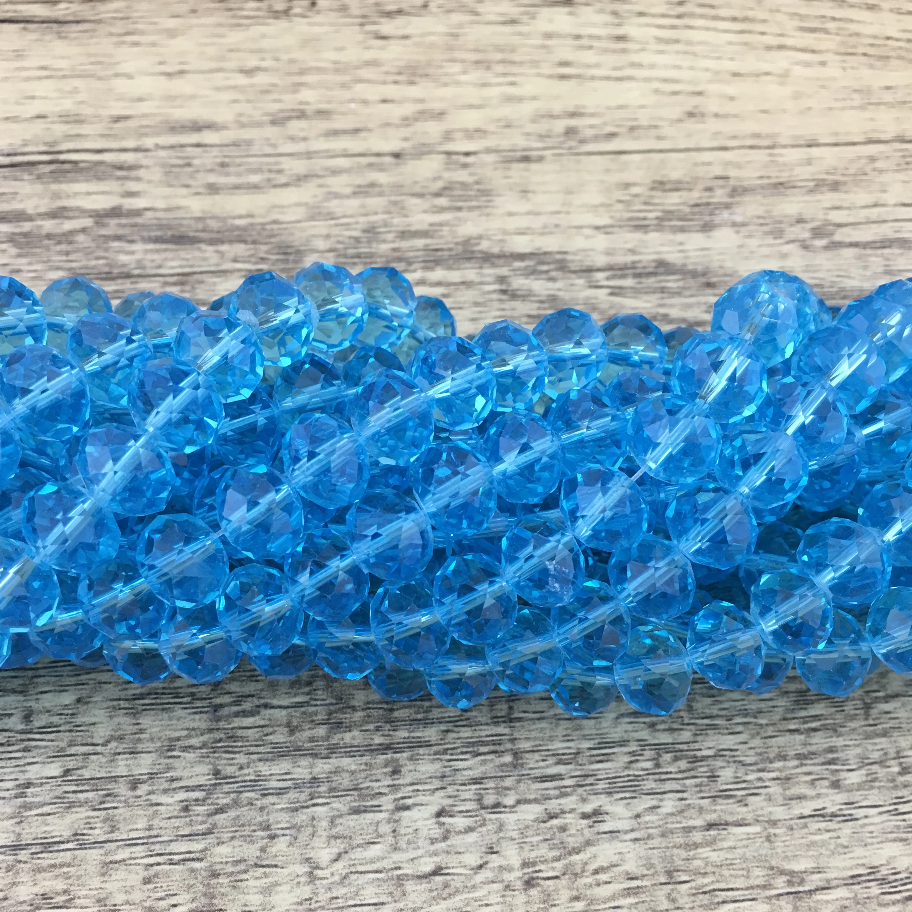 10mm Faceted Rondelle Aquamarine Glass Bead | Bellaire Wholesale