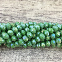 10mm Faceted Rondelle Opaque Green AB Glass Bead | Bellaire Wholesale