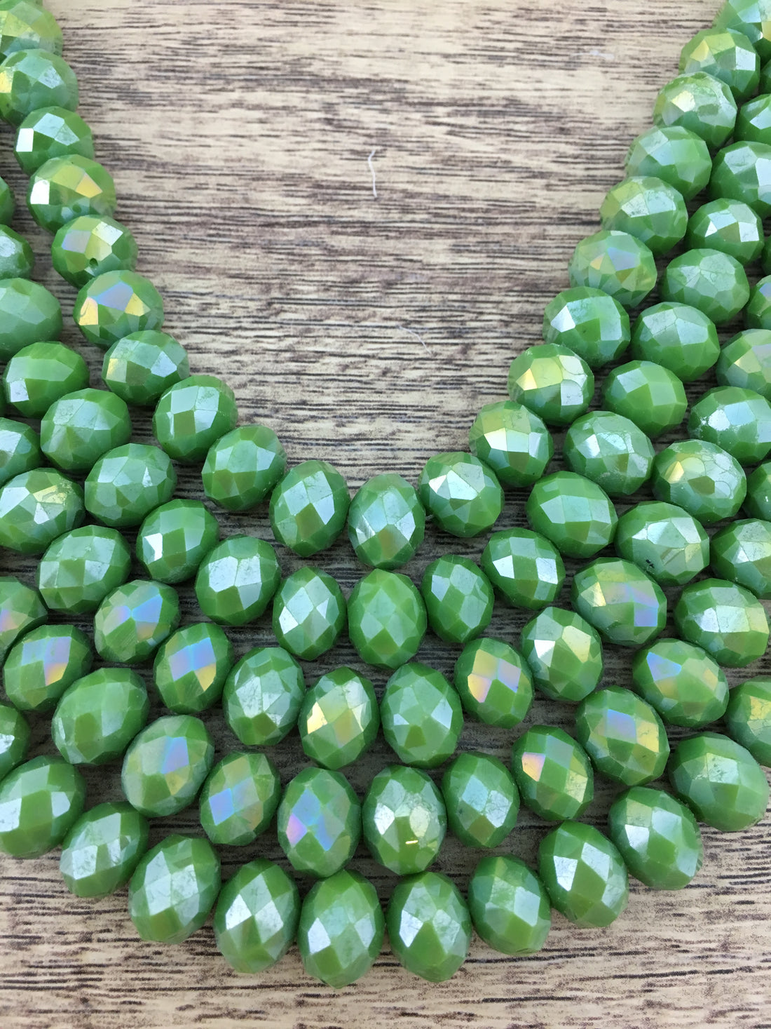 10mm Faceted Rondelle Opaque Green AB Glass Bead | Bellaire Wholesale