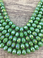 10mm Faceted Rondelle Opaque Green AB Glass Bead | Bellaire Wholesale