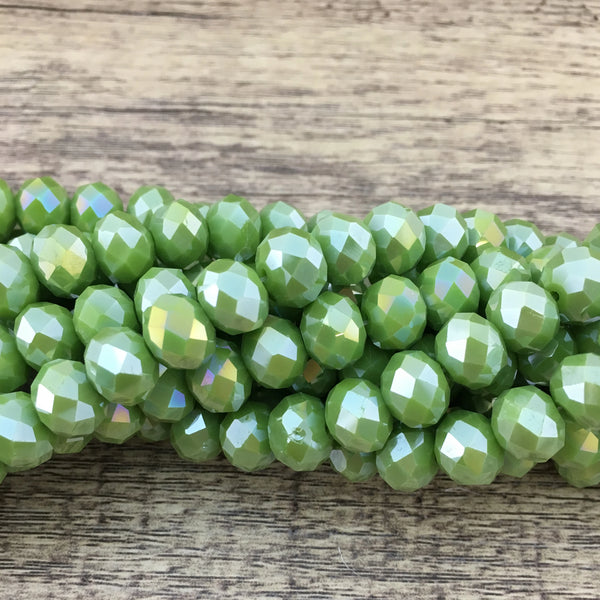 10mm Faceted Rondelle Olive Green AB Glass Bead | Bellaire Wholesale