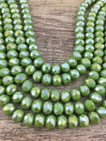 10mm Faceted Rondelle Olive Green AB Glass Bead | Bellaire Wholesale