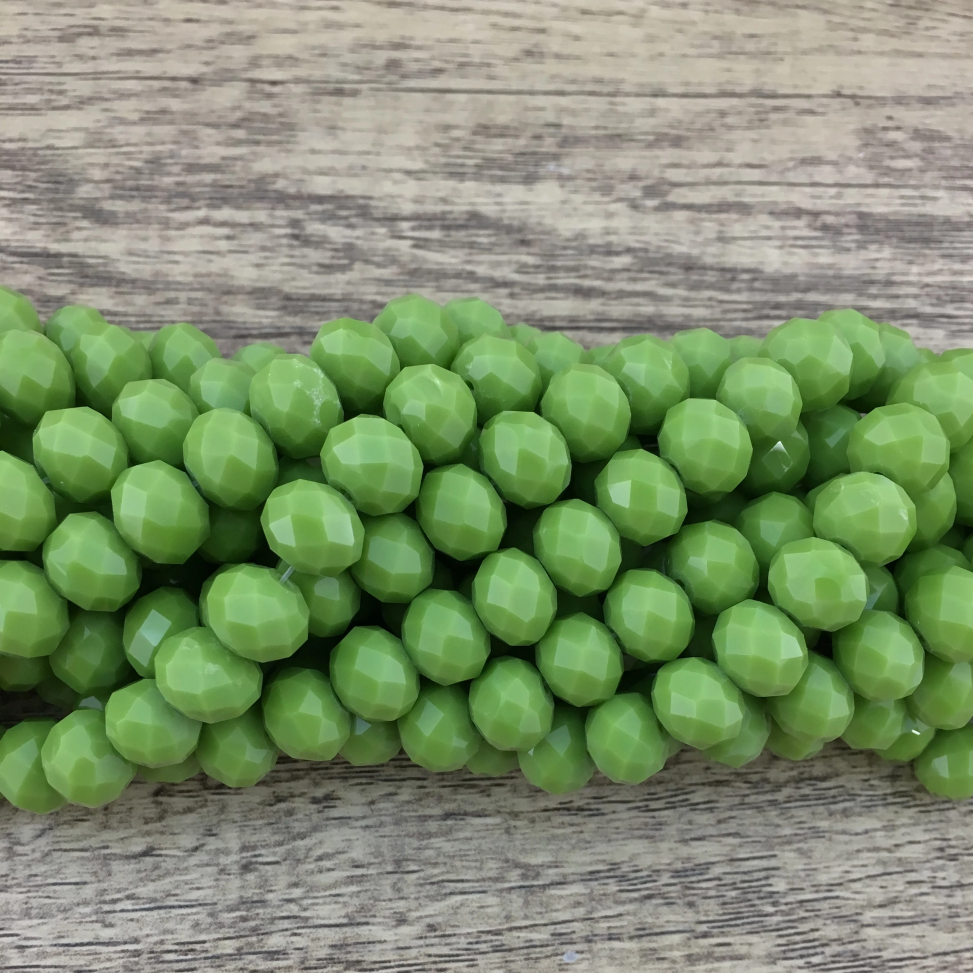 Faceted Rondelle Olive Green Glass Beads | Bellaire Wholesale