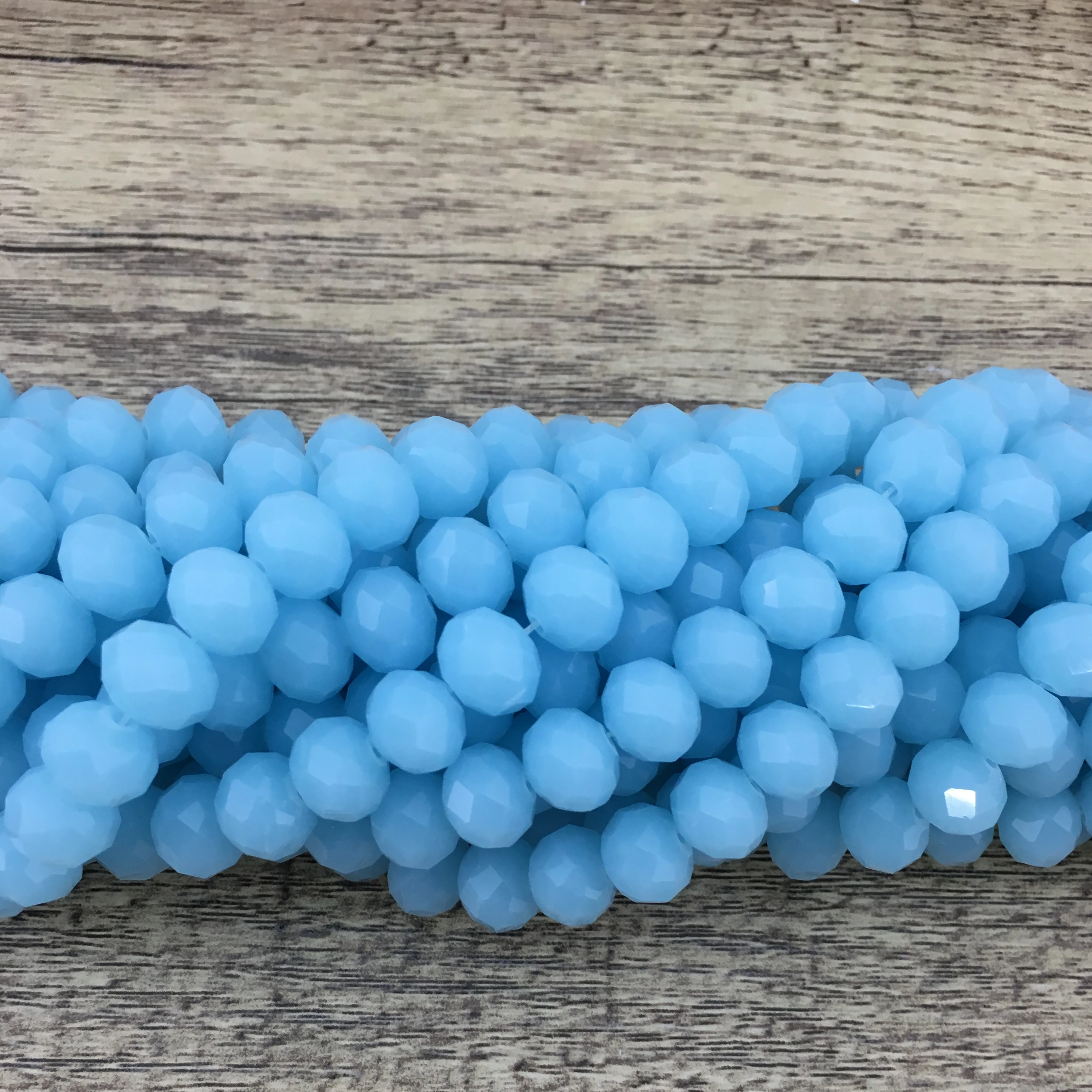 10mm Faceted Rondelle Opaque Light Blue Glass Bead| Bellaire Wholesale
