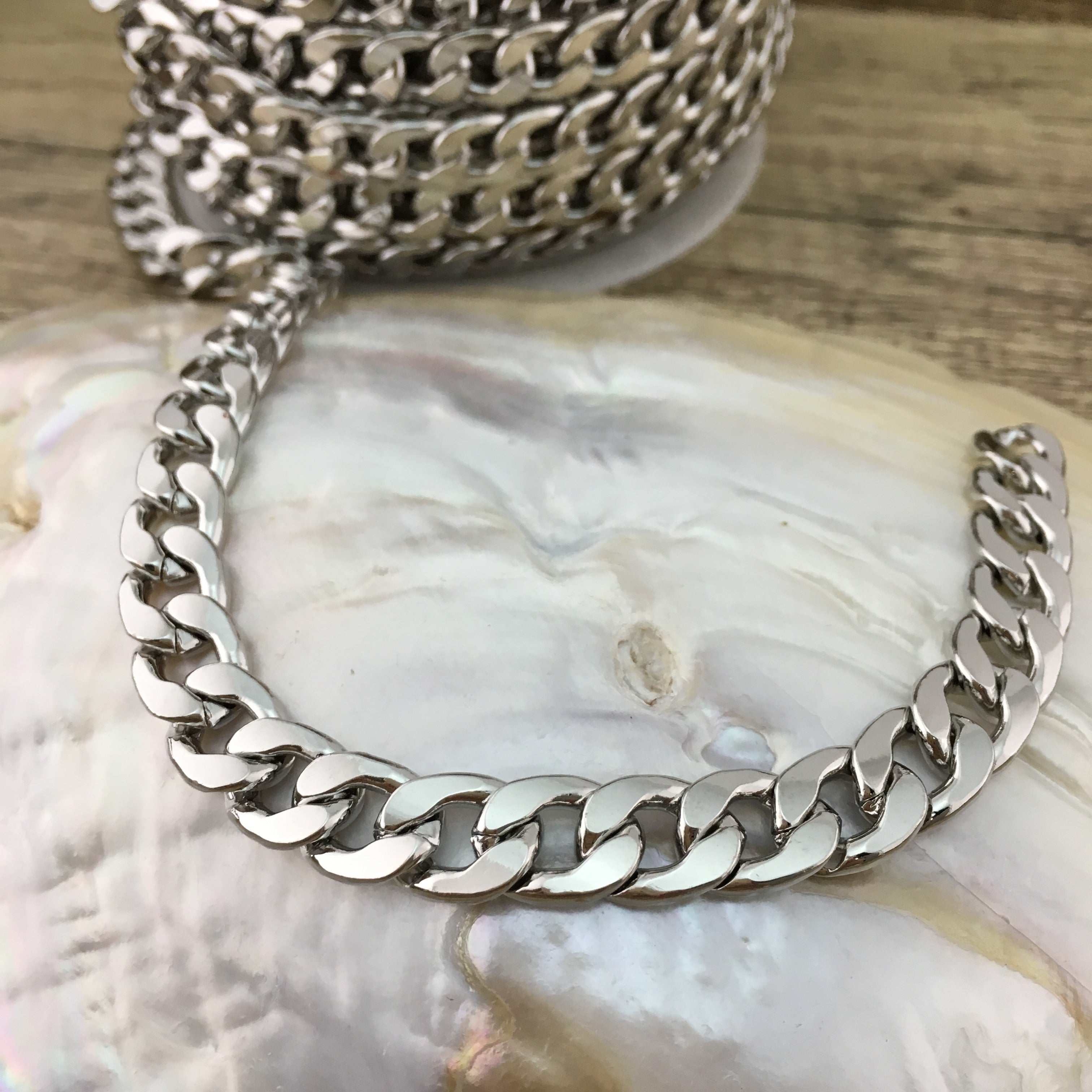 Silver Alloy Curb Flat Chain | Bellaire Wholesale