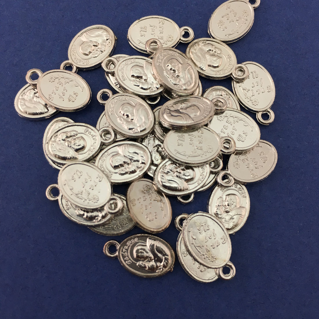 Silver 2 Sided Saint Pray for us Alloy Charm | Bellaire Wholesale