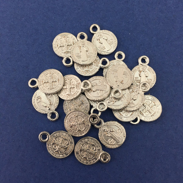 Round Silver 2 Sided Alloy Saint Alloy Charm | Bellaire Wholesale