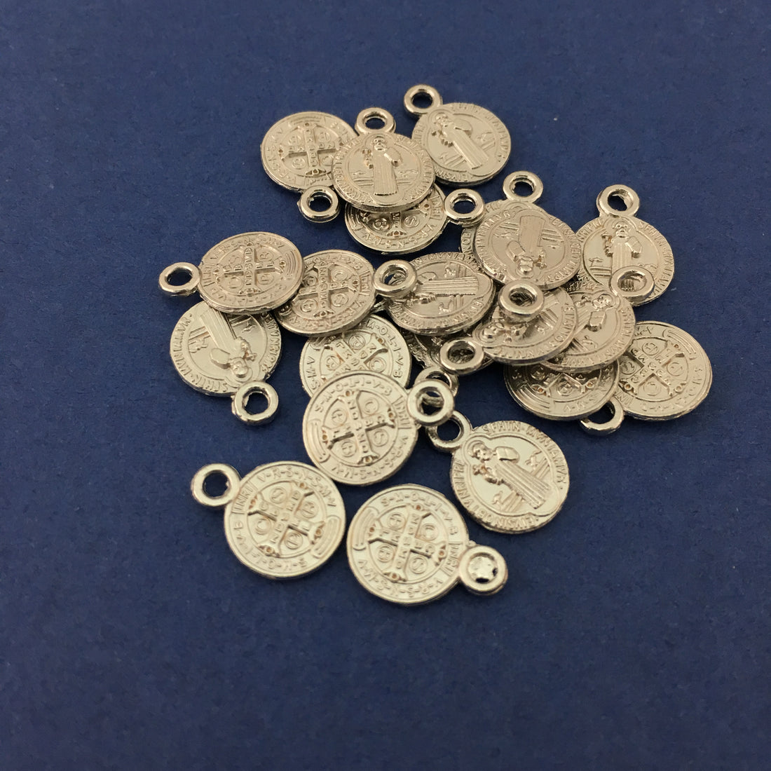 Round Silver 2 Sided Alloy Saint Alloy Charm | Bellaire Wholesale