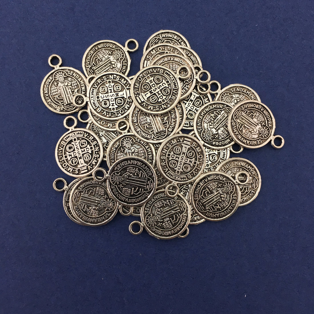 Silver Oxidized 2 Sided Cross Saint Alloy Charm | Bellaire Wholesale