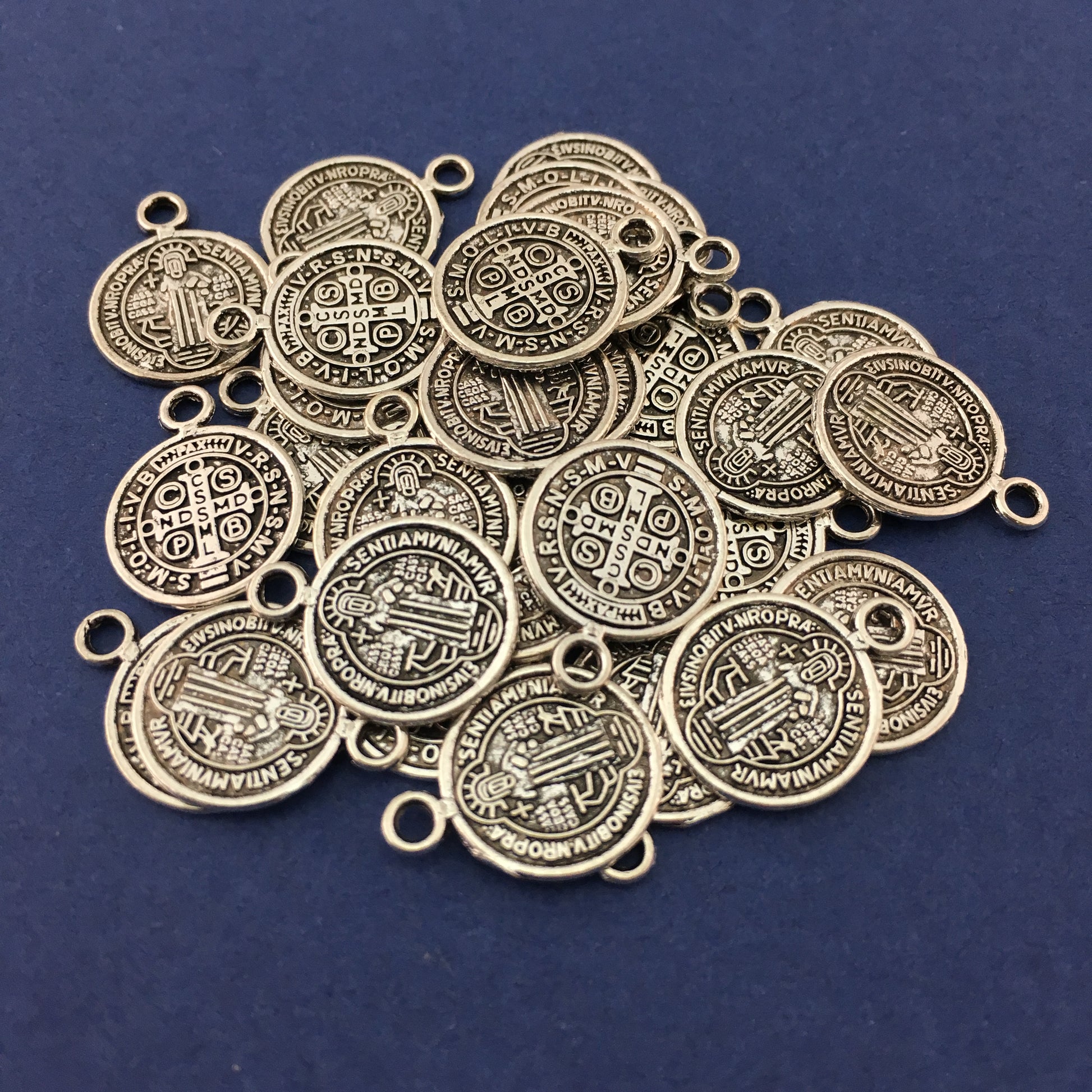 Silver Oxidized 2 Sided Cross Saint Alloy Charm | Bellaire Wholesale