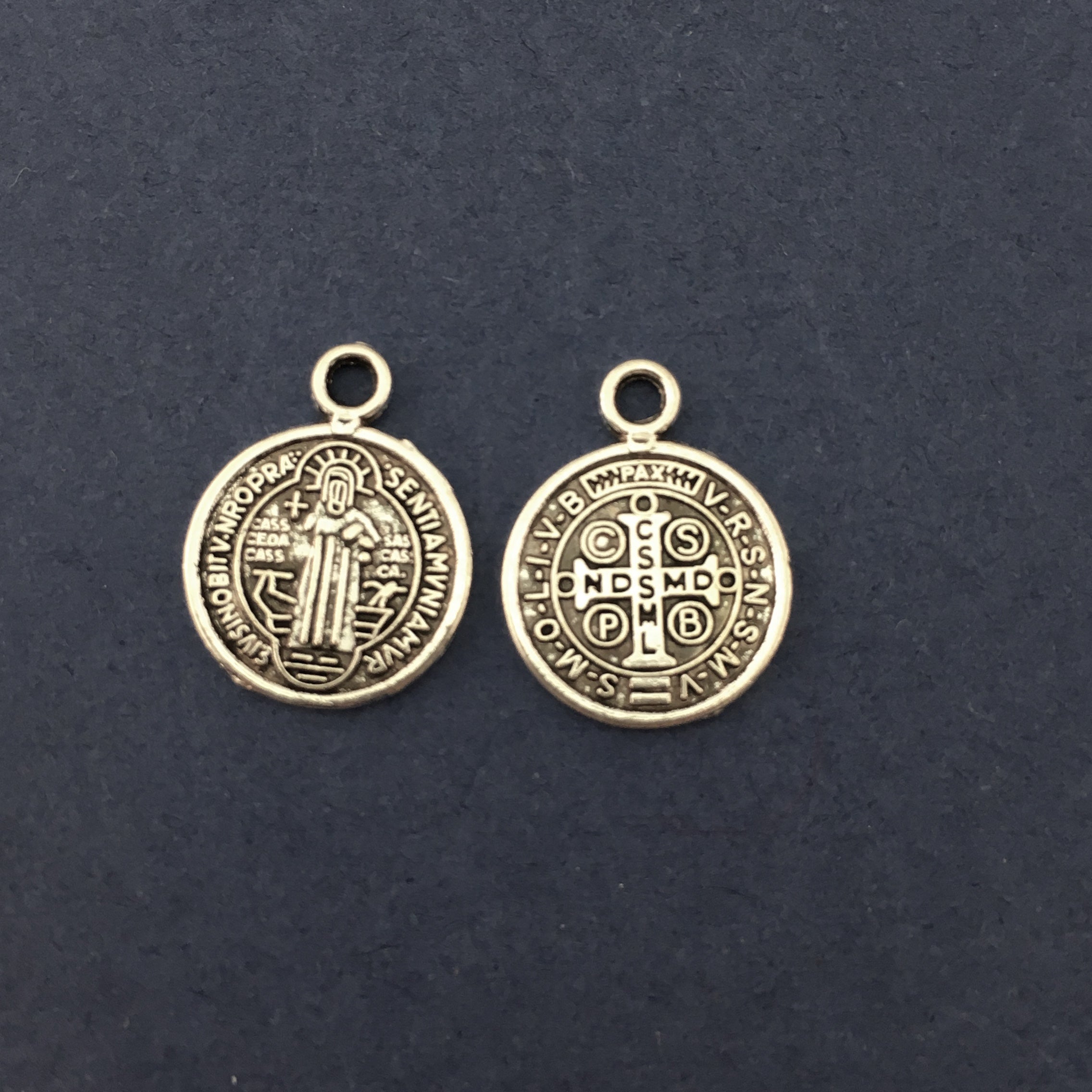 Silver Oxidized 2 Sided Cross Saint Alloy Charm | Bellaire Wholesale