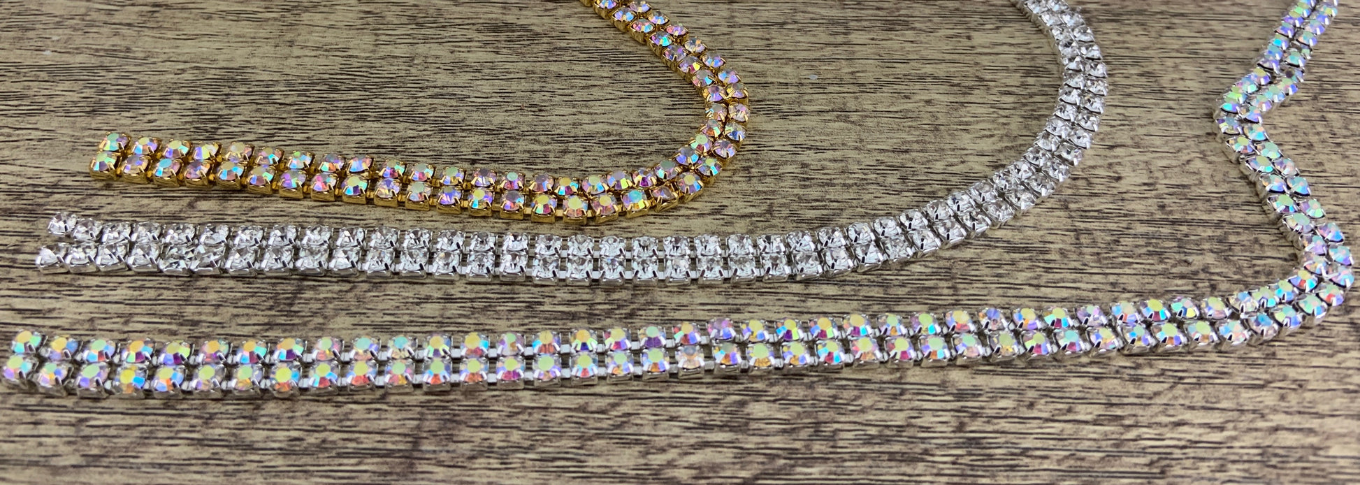 2 Row Silver Rhinestone Chain, AB Stones | Bellaire Wholesale