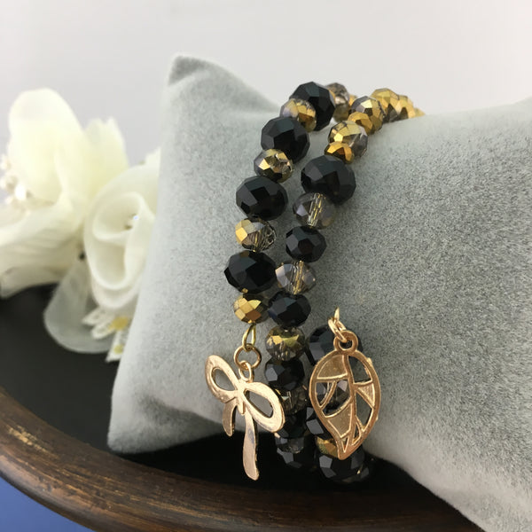 Black & Gold Glass Bead Memory Wire Bracelet | Bellaire Wholesale