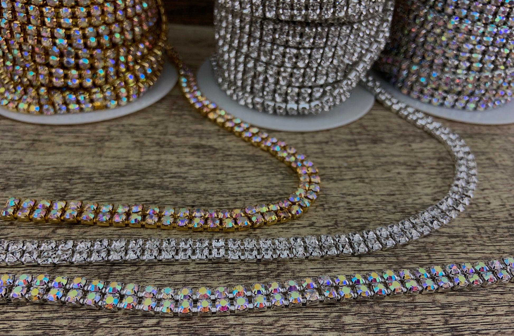 2 Row Silver Rhinestone Chain, Clear Stones | Bellaire Wholesale