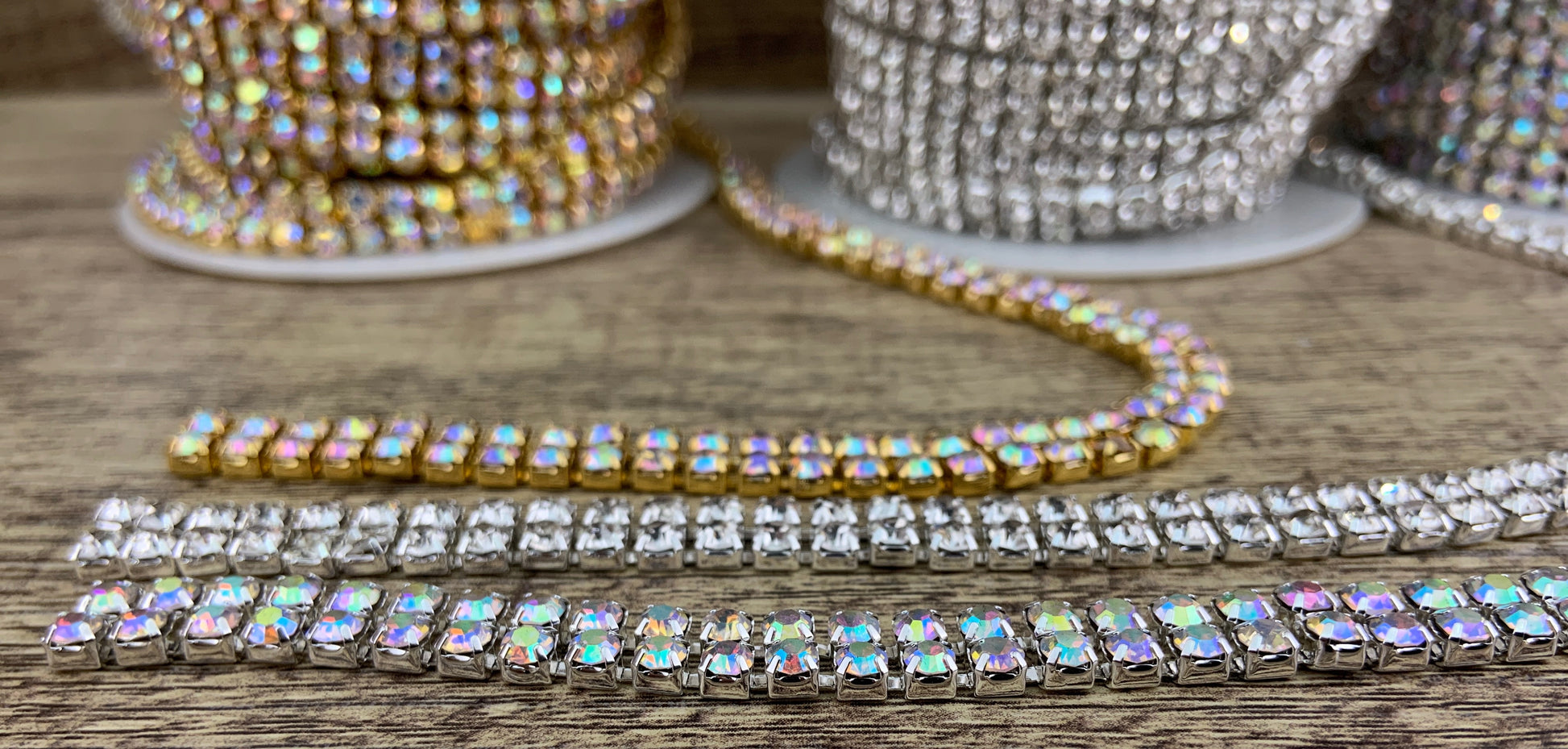 2 Row Silver Rhinestone Chain, Clear Stones | Bellaire Wholesale