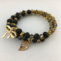 Black & Gold Glass Bead Memory Wire Bracelet | Bellaire Wholesale