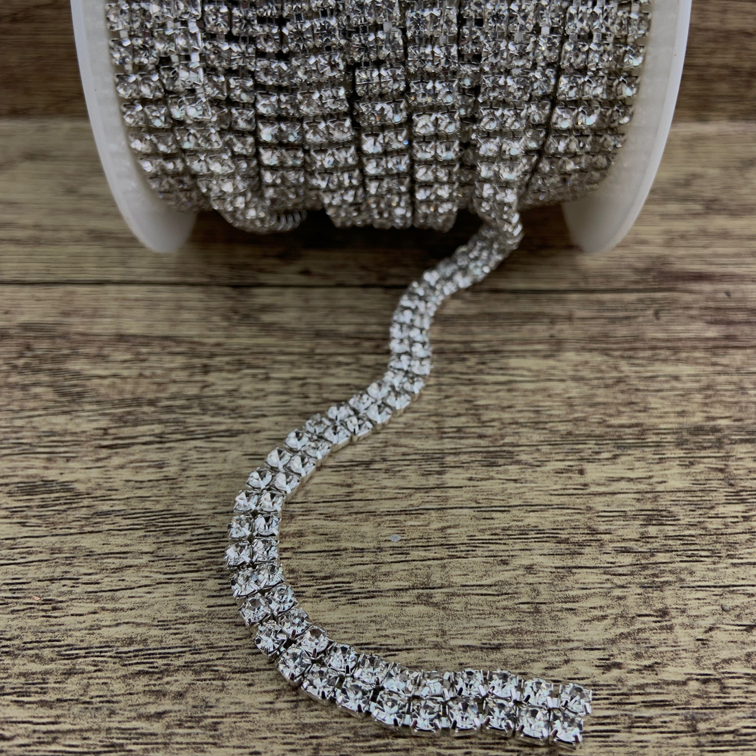 2 Row Silver Rhinestone Chain, Clear Stones | Bellaire Wholesale