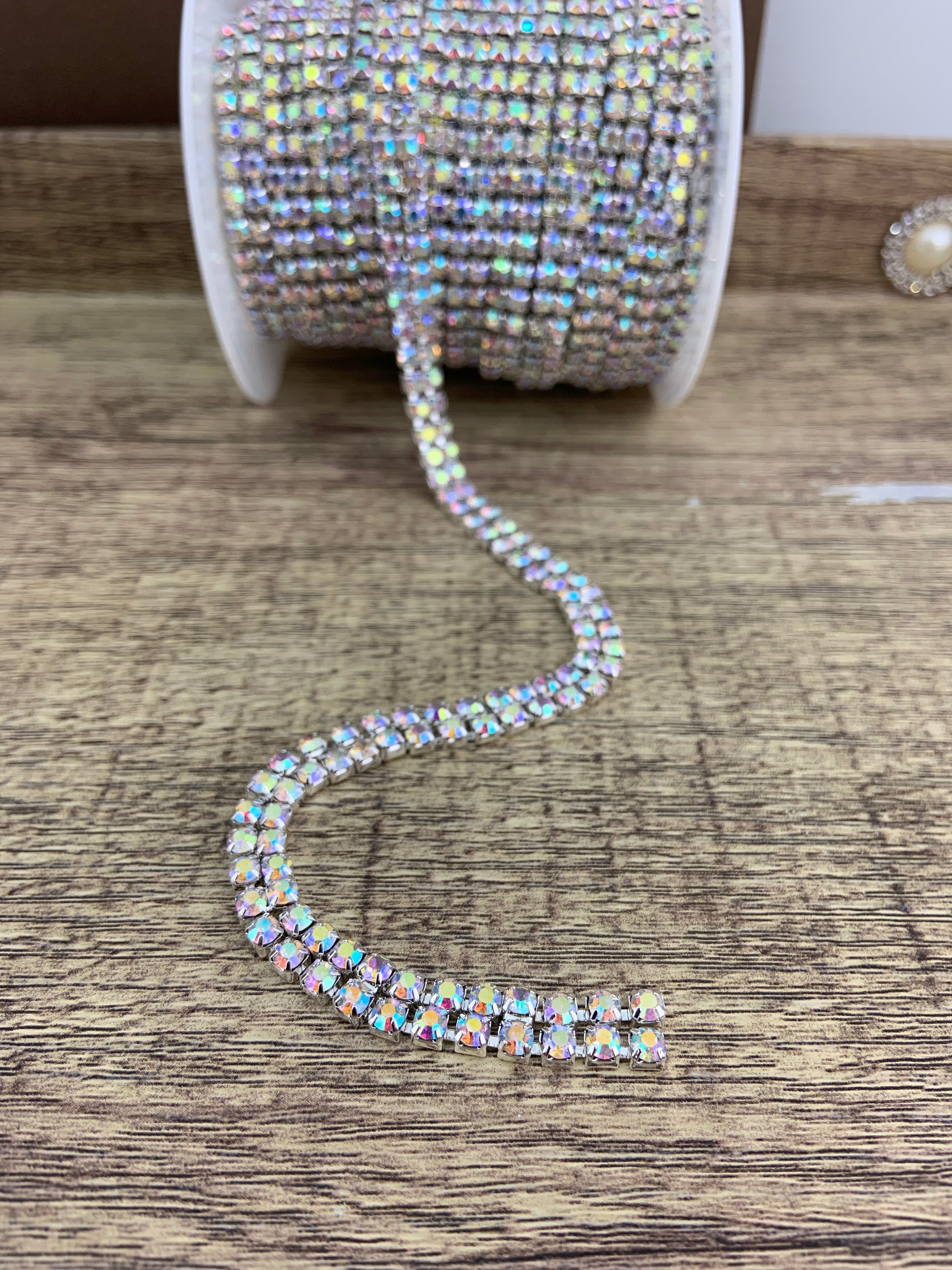 2 Row Silver Rhinestone Chain, Clear Stones | Bellaire Wholesale