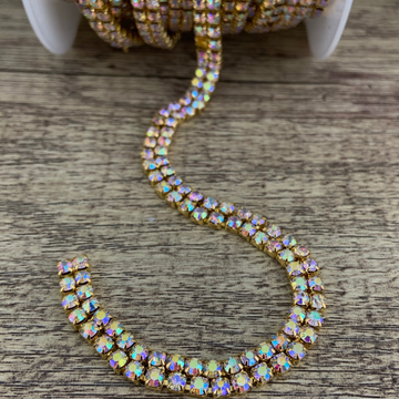 2 Row Gold Rhinestone Chain, AB Stones | Bellaire Wholesale