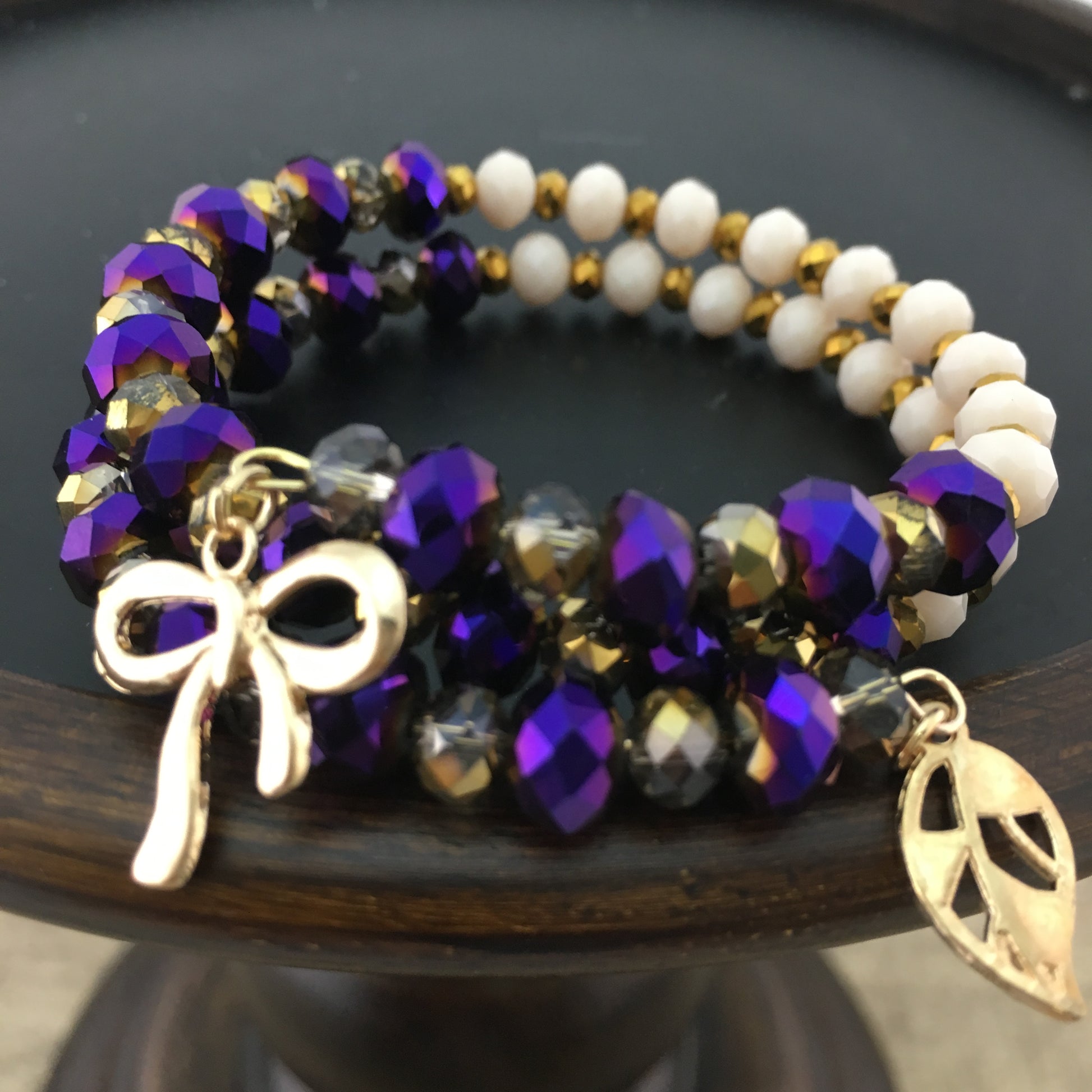 Purple and Nude Glass Bead Memory Wire Bracelet | Bellaire Wholesale