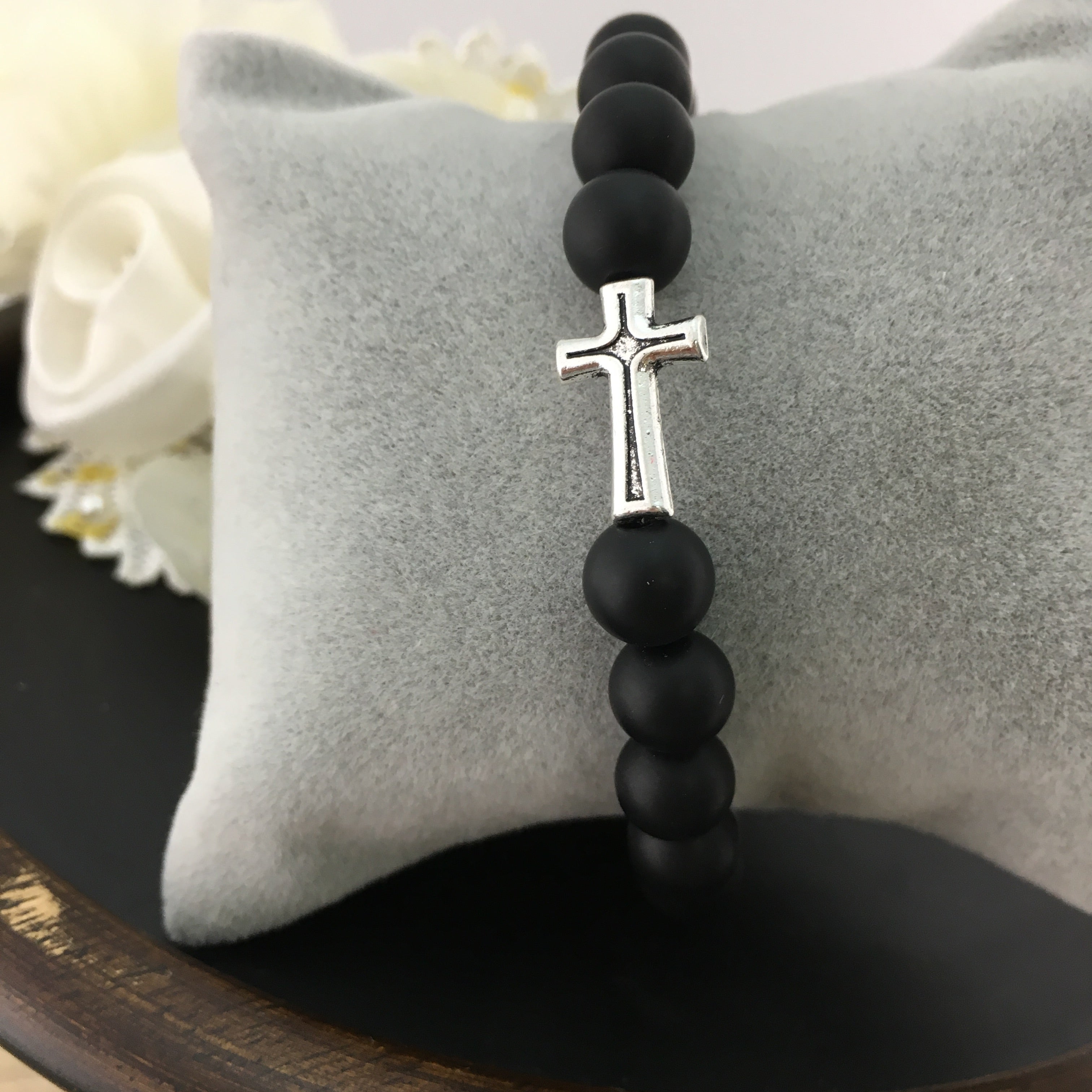 Black Frosted Agate Cross Bracelet | Bellaire Wholesale