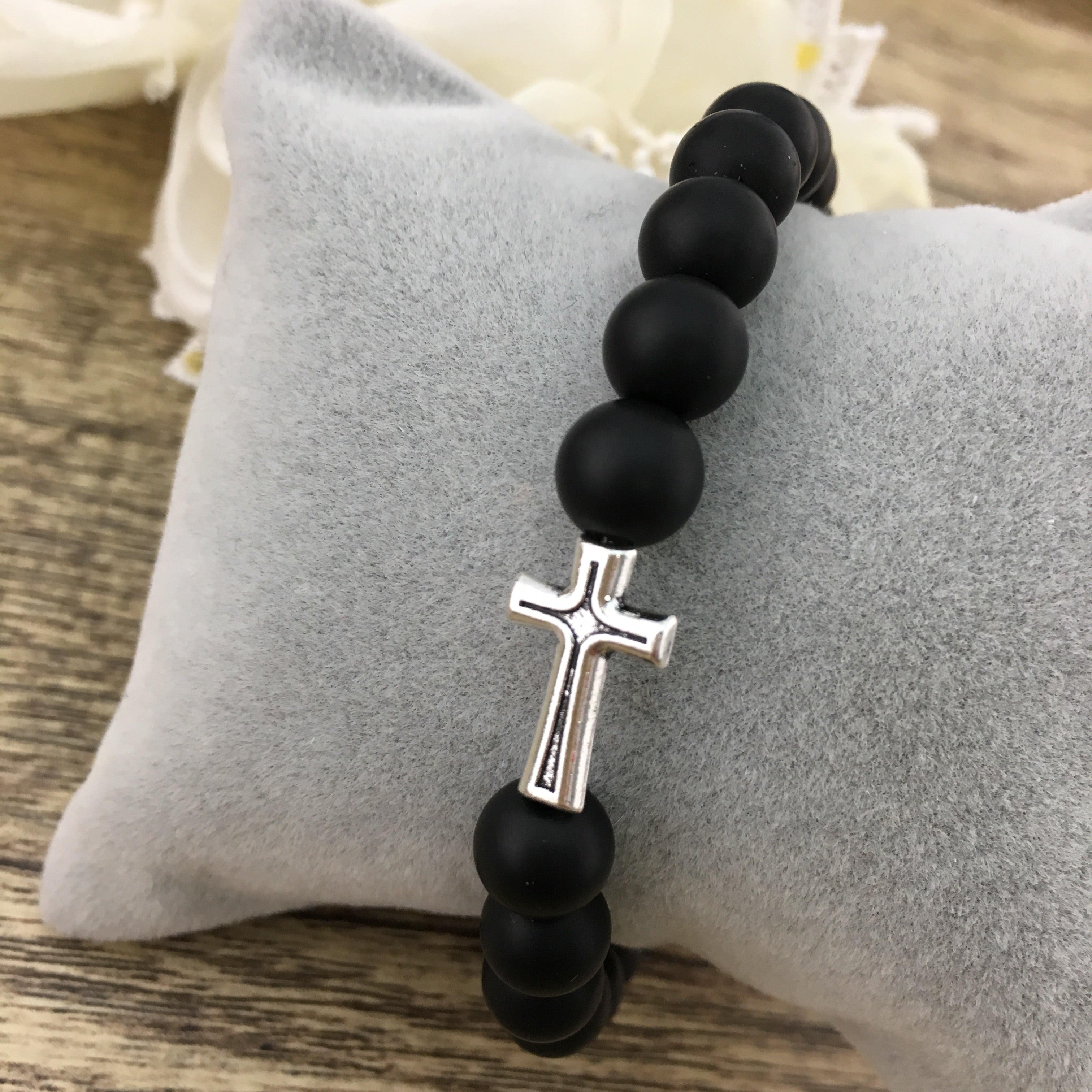 Black Frosted Agate Cross Bracelet | Bellaire Wholesale
