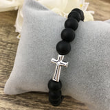 Black Frosted Agate Cross Bracelet | Bellaire Wholesale