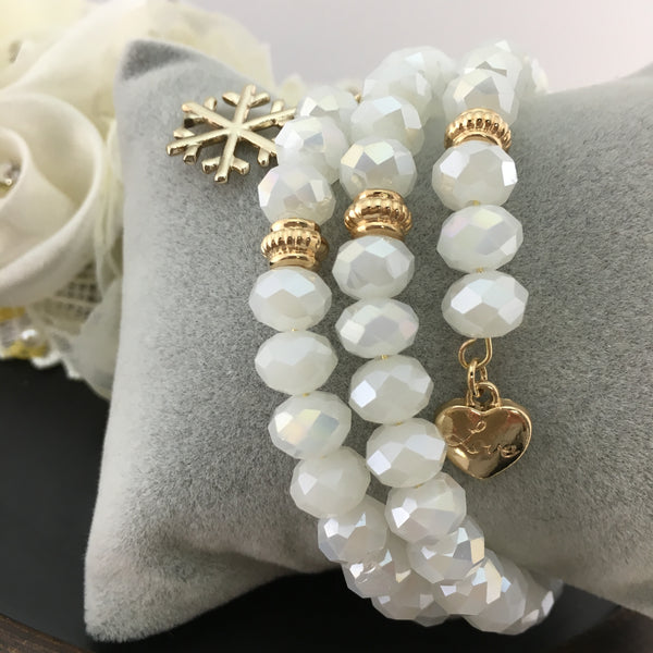 White and Gold Glass Bead Memory Wire Bracelet | Bellaire Wholesale
