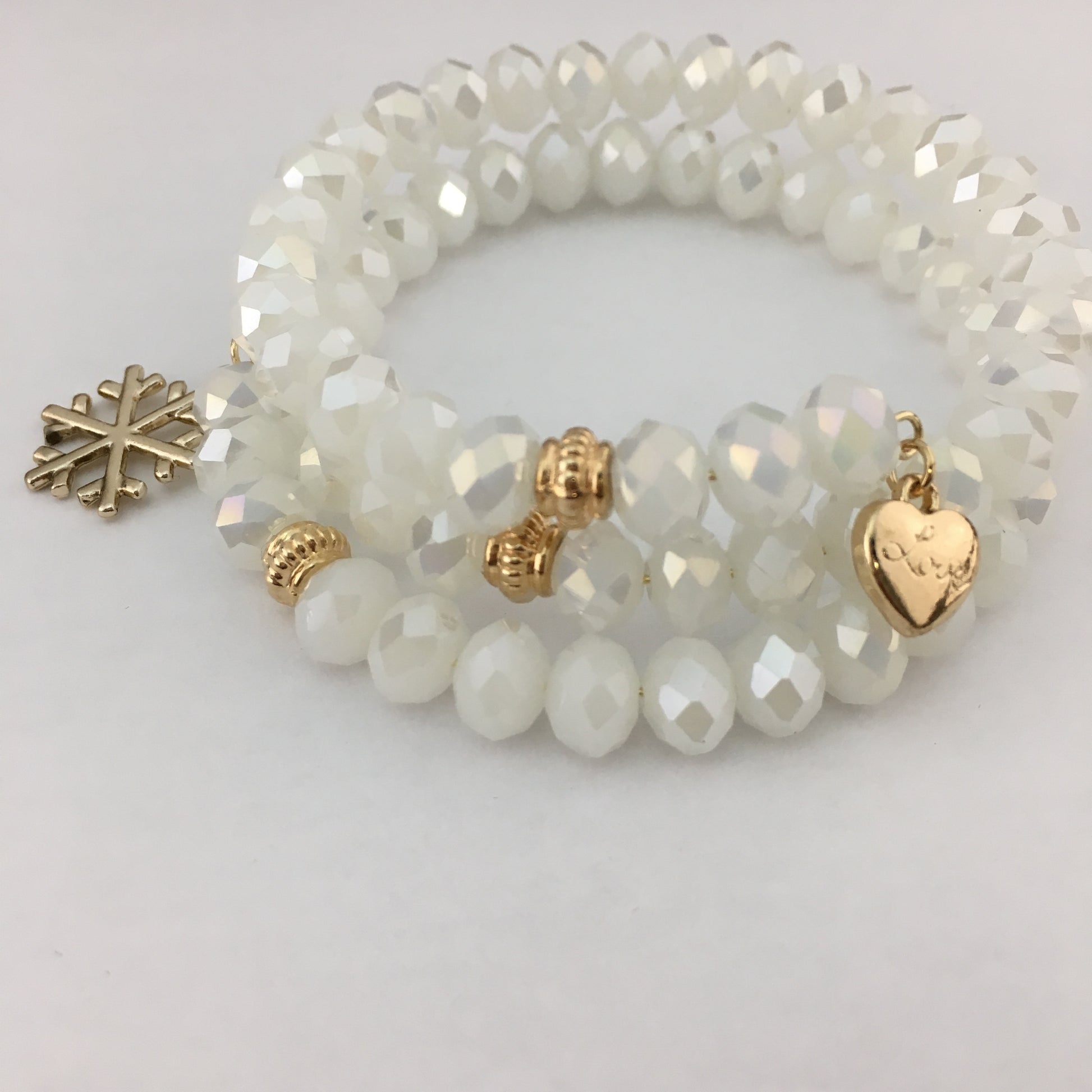 White and Gold Glass Bead Memory Wire Bracelet | Bellaire Wholesale