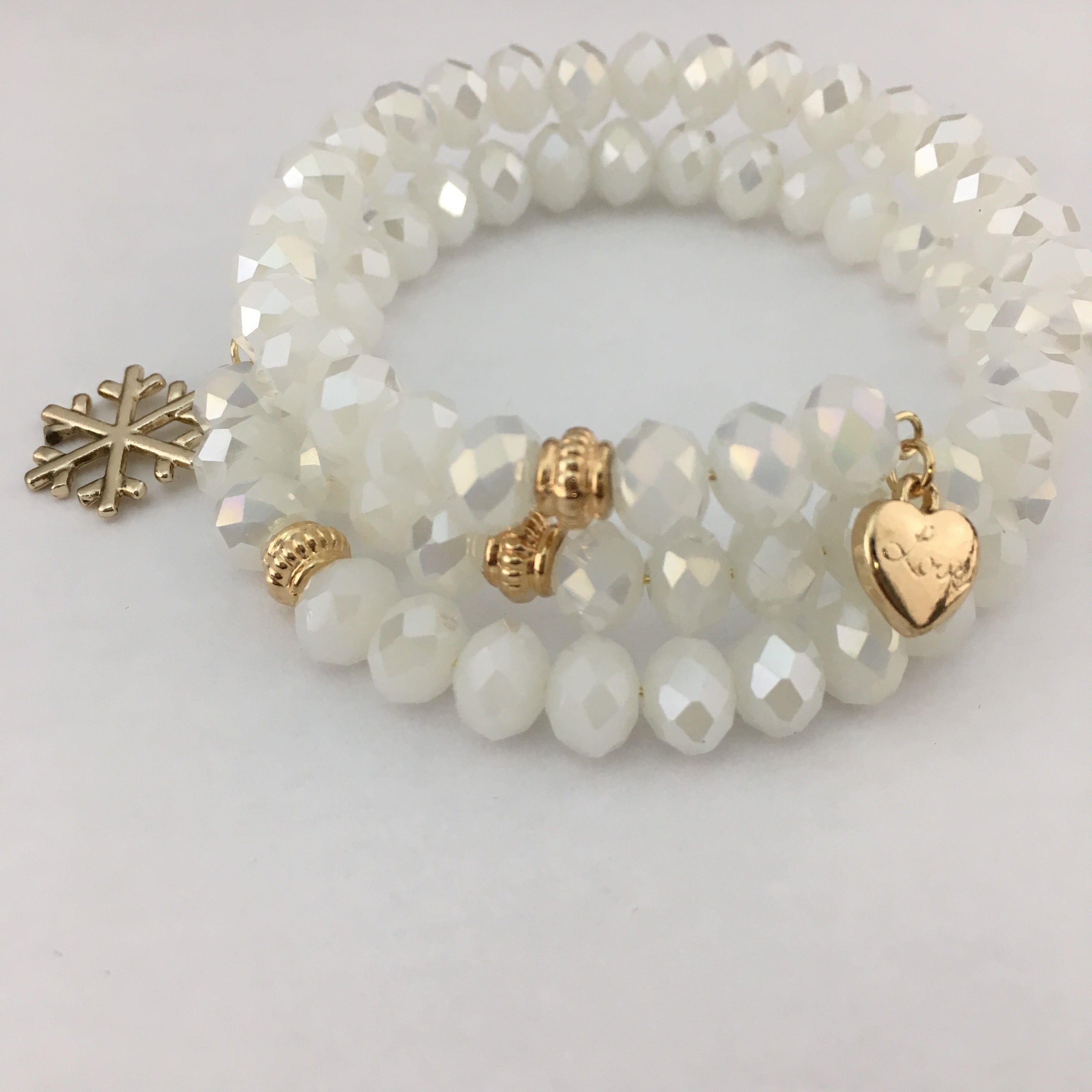 White and Gold Glass Bead Memory Wire Bracelet | Bellaire Wholesale