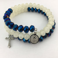 Blue and White Glass Bead Memory Wire Bracelet | Bellaire Wholesale