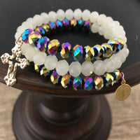 Blue & White Glass Bead Memory Wire Bracelet | Bellaire Wholesale