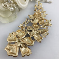 Gold with Blue Rhinestones Brooch Pin