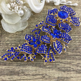 Gold with Blue Rhinestones Brooch Pin