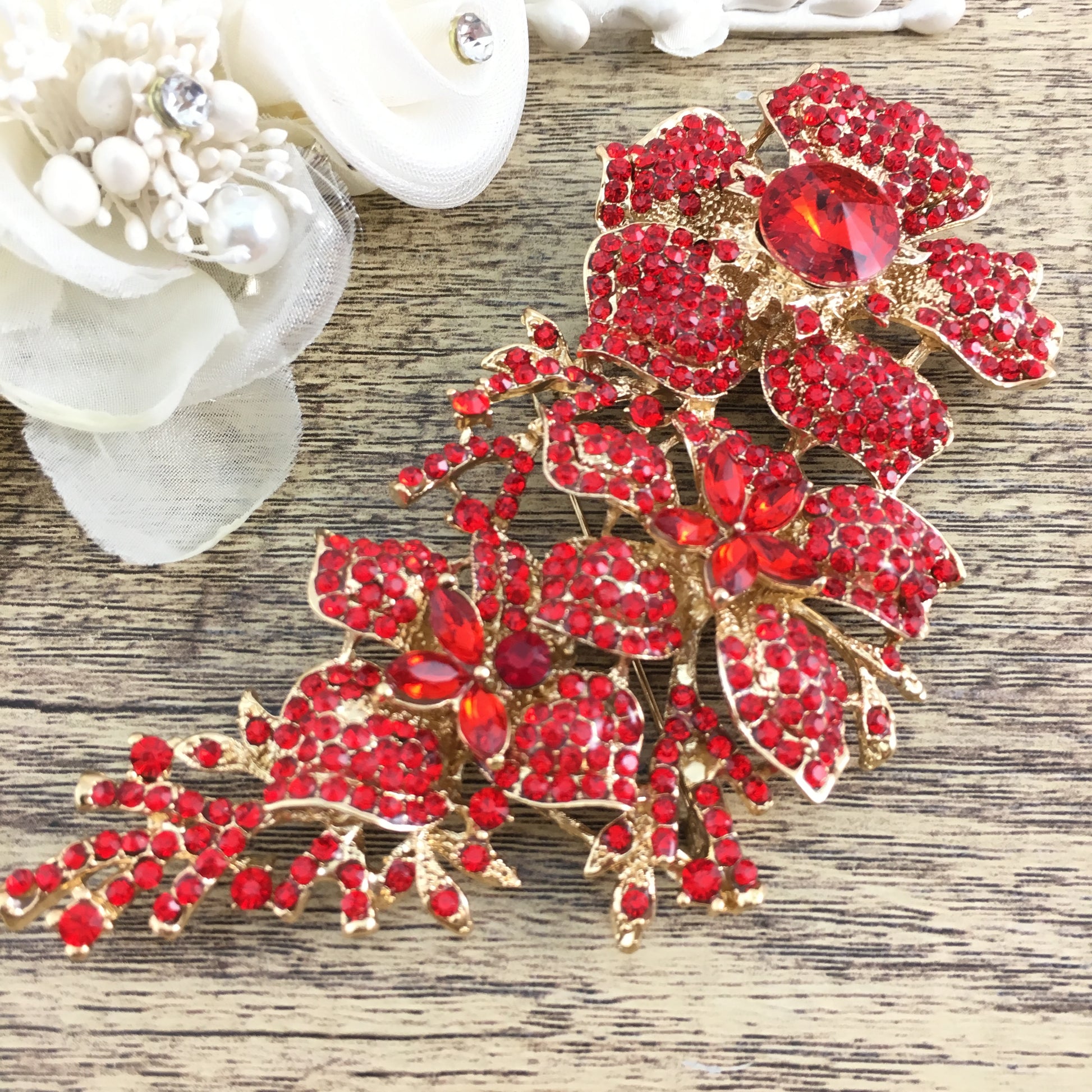 Gold with Red Rhinestones Brooch Pin | Bellaire Wholesale