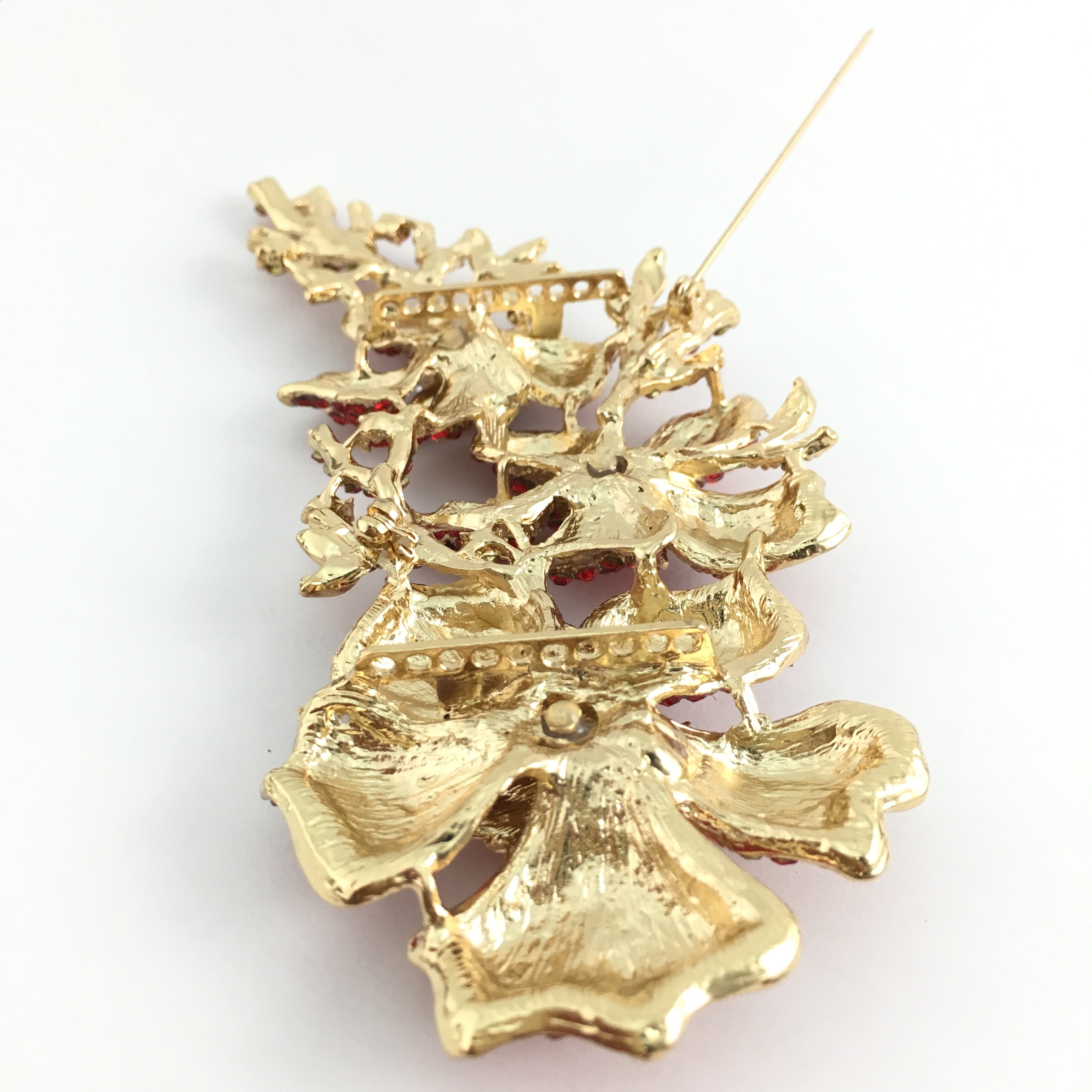 Gold with Red Rhinestones Brooch Pin | Bellaire Wholesale