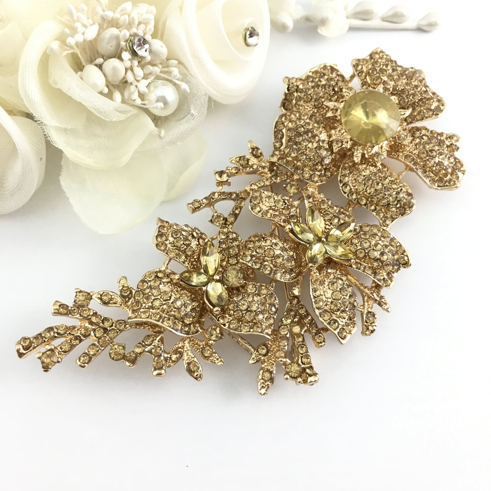 Gold with Gold Rhinestones Brooch Pin | Bellaire Wholesale