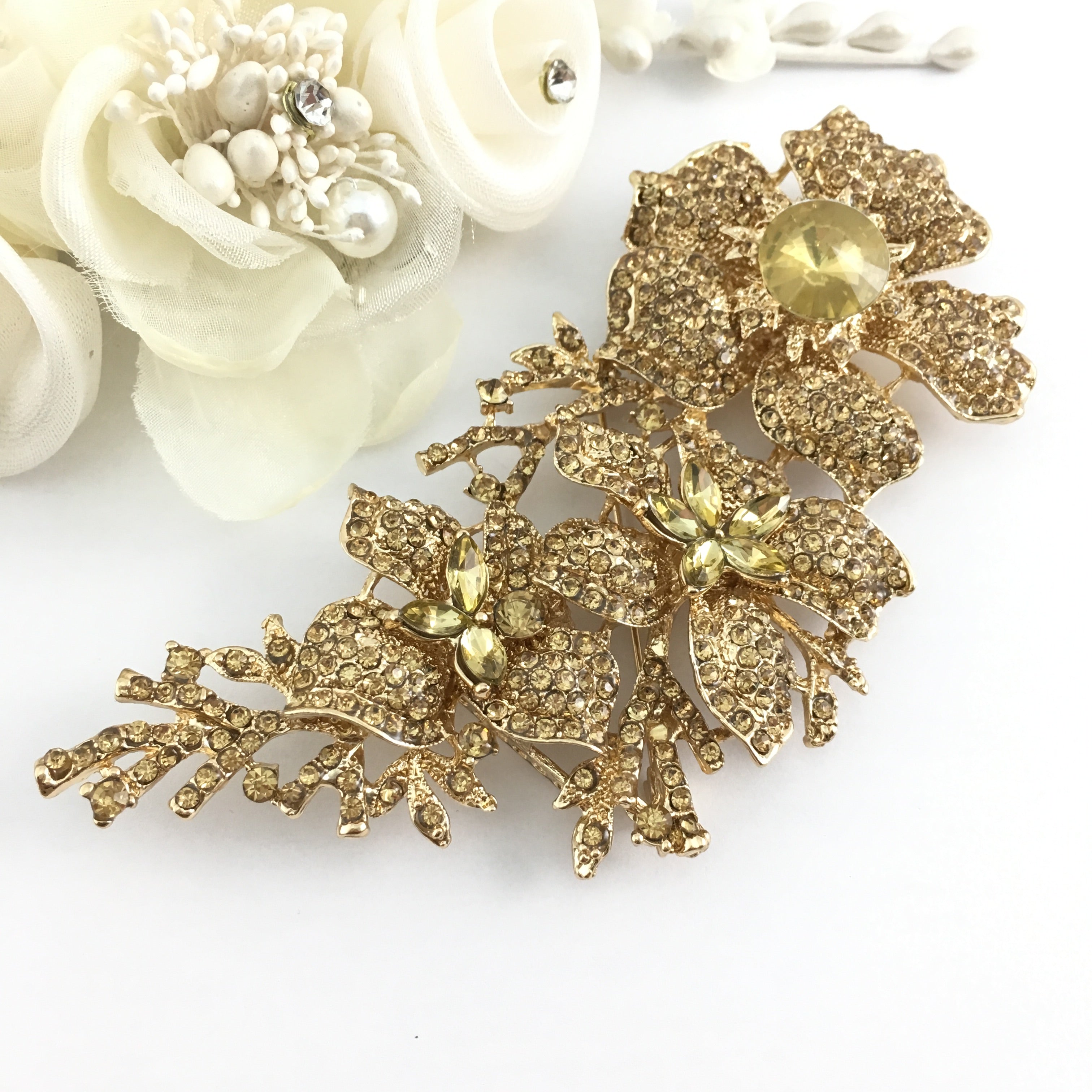 Gold with Gold Rhinestones Brooch Pin | Bellaire Wholesale