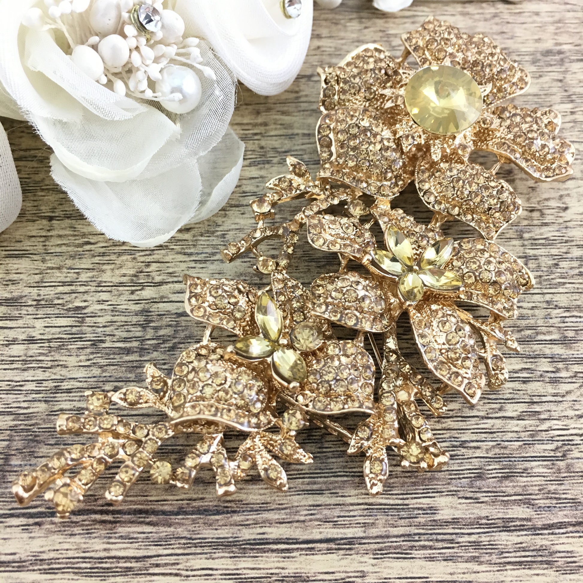 Gold with Gold Rhinestones Brooch Pin | Bellaire Wholesale