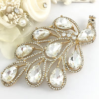 Peacock Shape Brooch Pin Gold with Clear Stones | Bellaire Wholesale