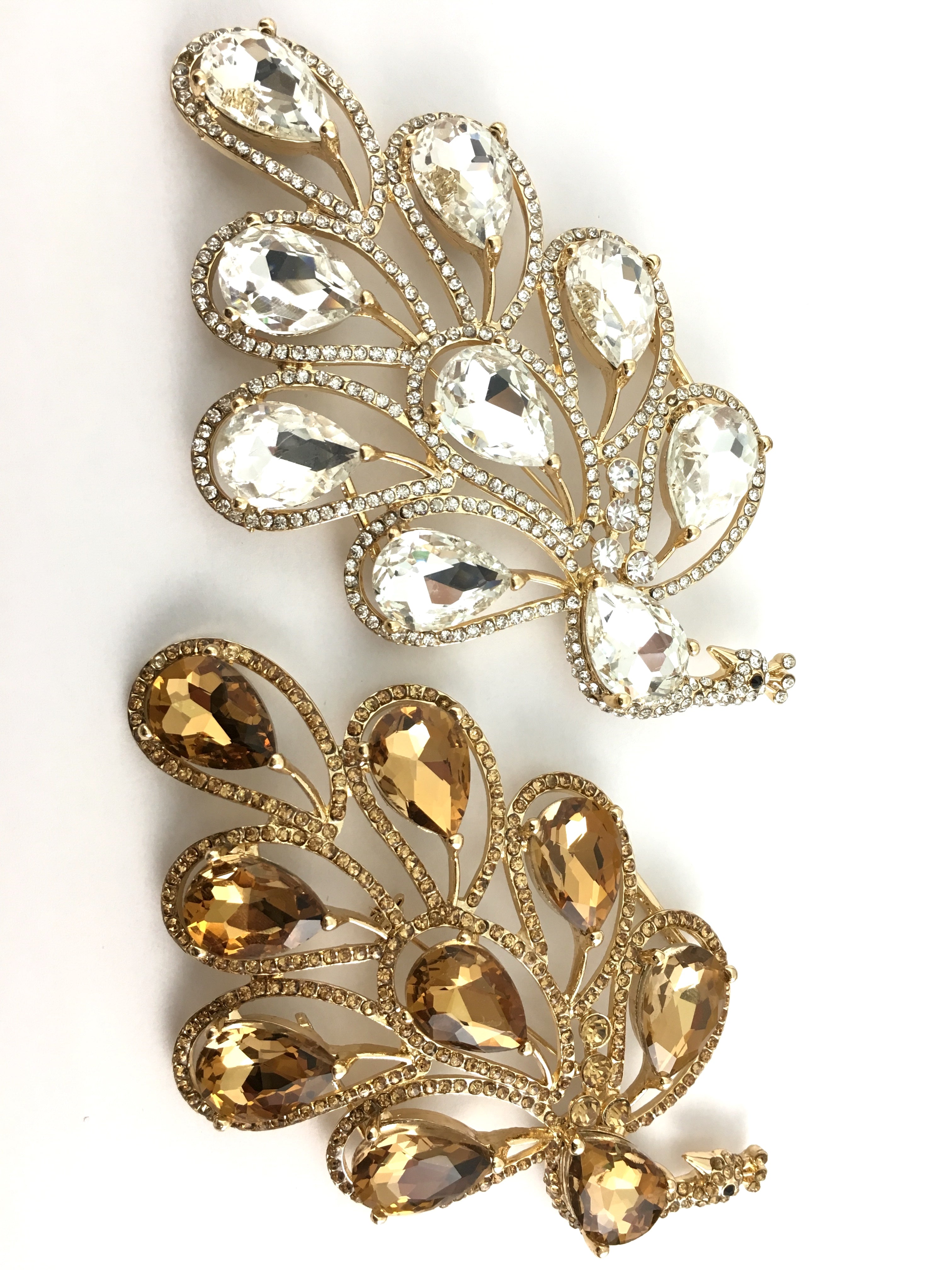Peacock Shape Brooch Pin Gold with Clear Stones | Bellaire Wholesale