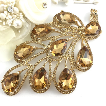 Peacock Shape Brooch Pin Gold with Gold Stones | Bellaire Wholesale