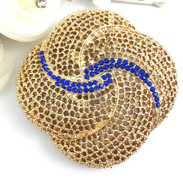 Square Rounded Brooch Pin Gold with Blue Stones | Bellaire Wholesale
