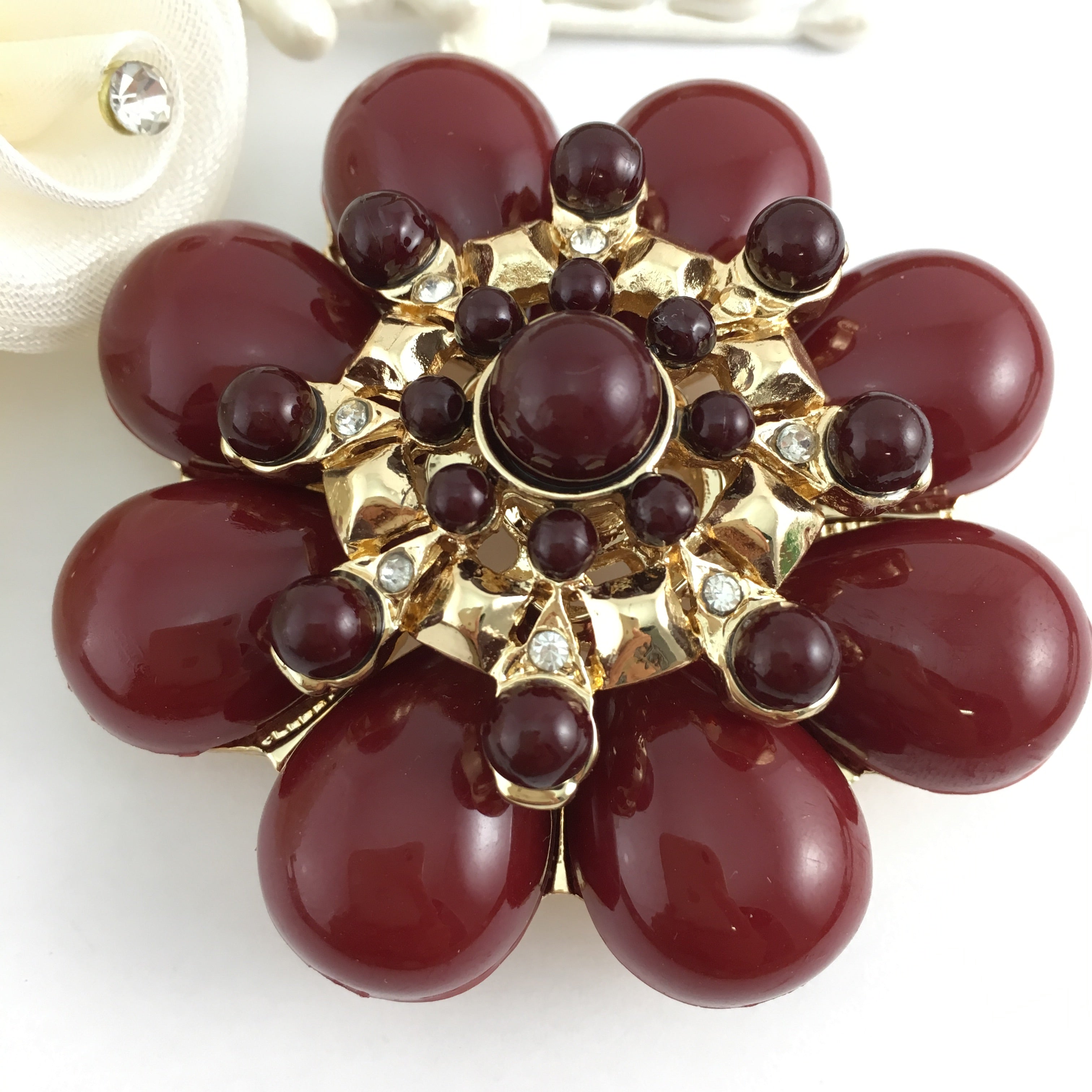 Flower Shape Burgundy Brooch Pin | Bellaire Wholesale