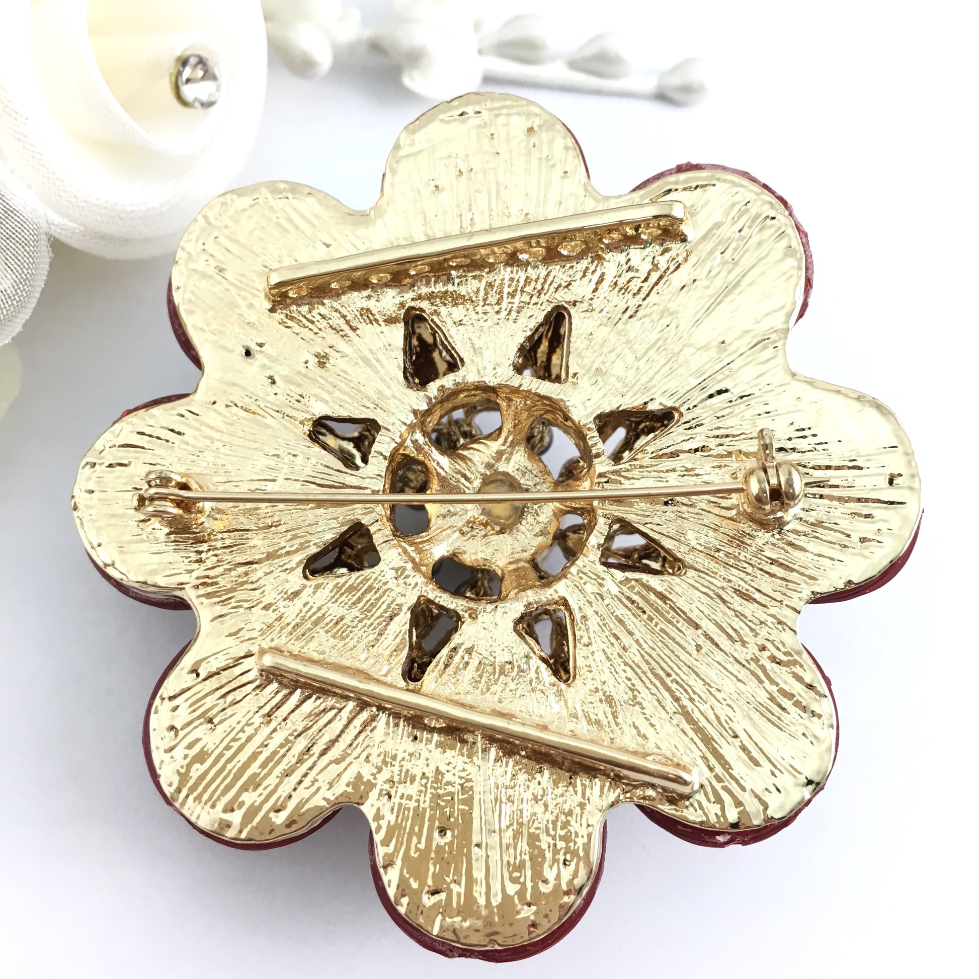 Flower Shape Burgundy Brooch Pin | Bellaire Wholesale