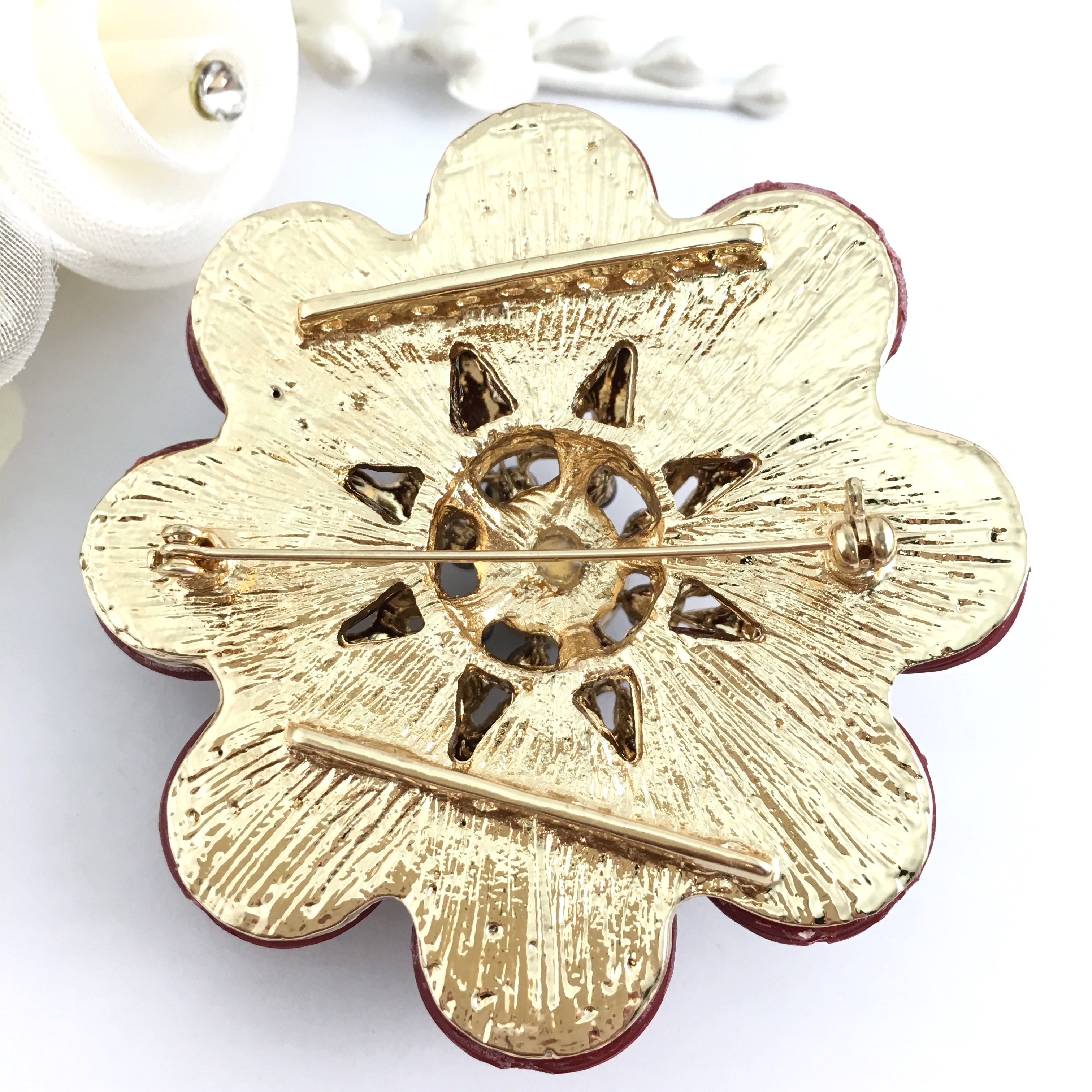 Flower Shape Burgundy Brooch Pin | Bellaire Wholesale