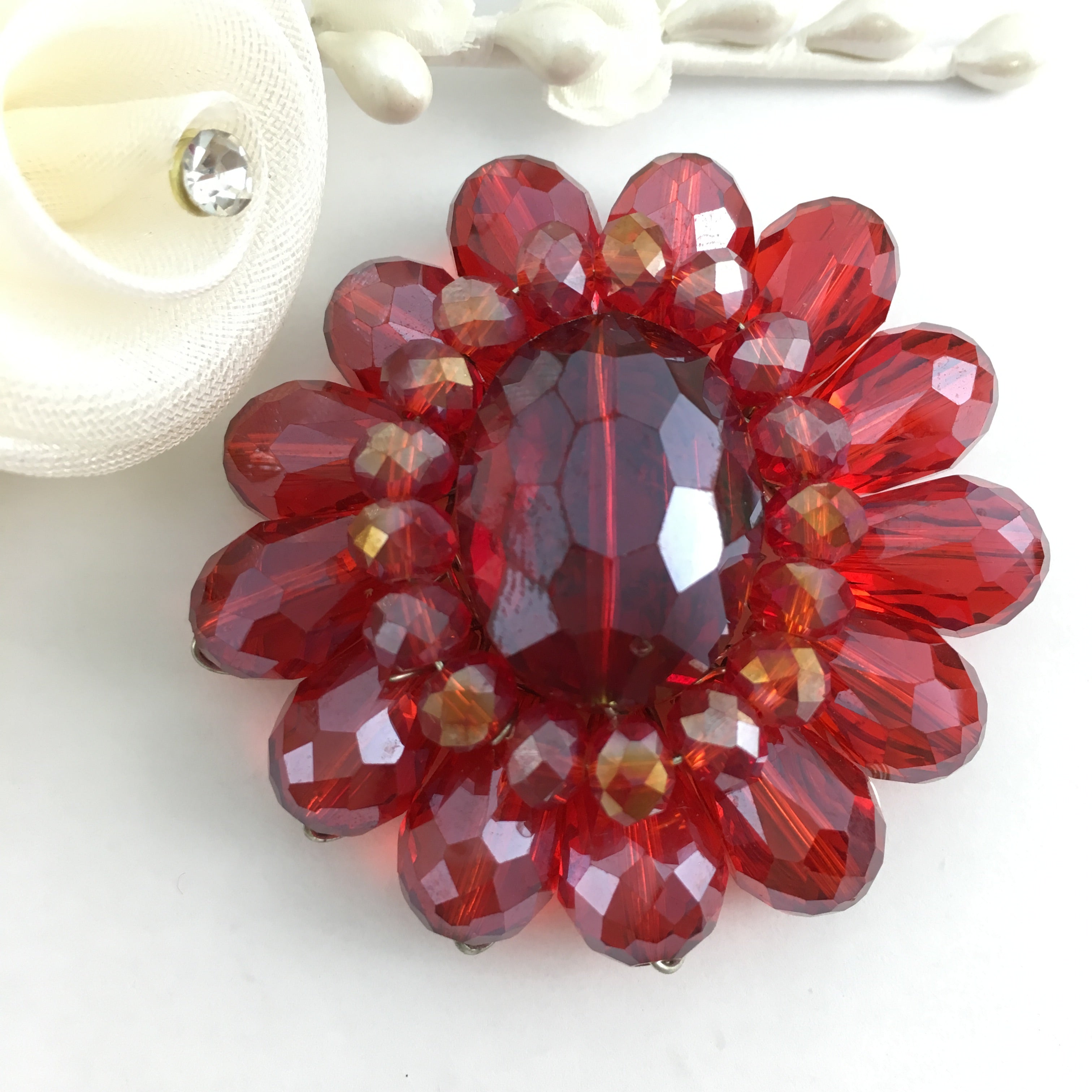 Flower Shape Burgundy Glass Bead Brooch Pin | Bellaire Wholesale