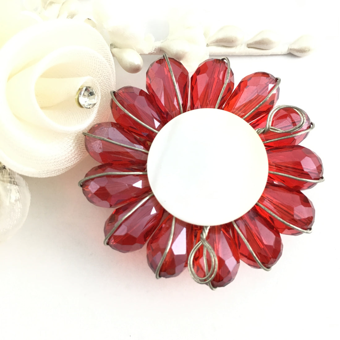 Flower Shape Burgundy Glass Bead Brooch Pin | Bellaire Wholesale