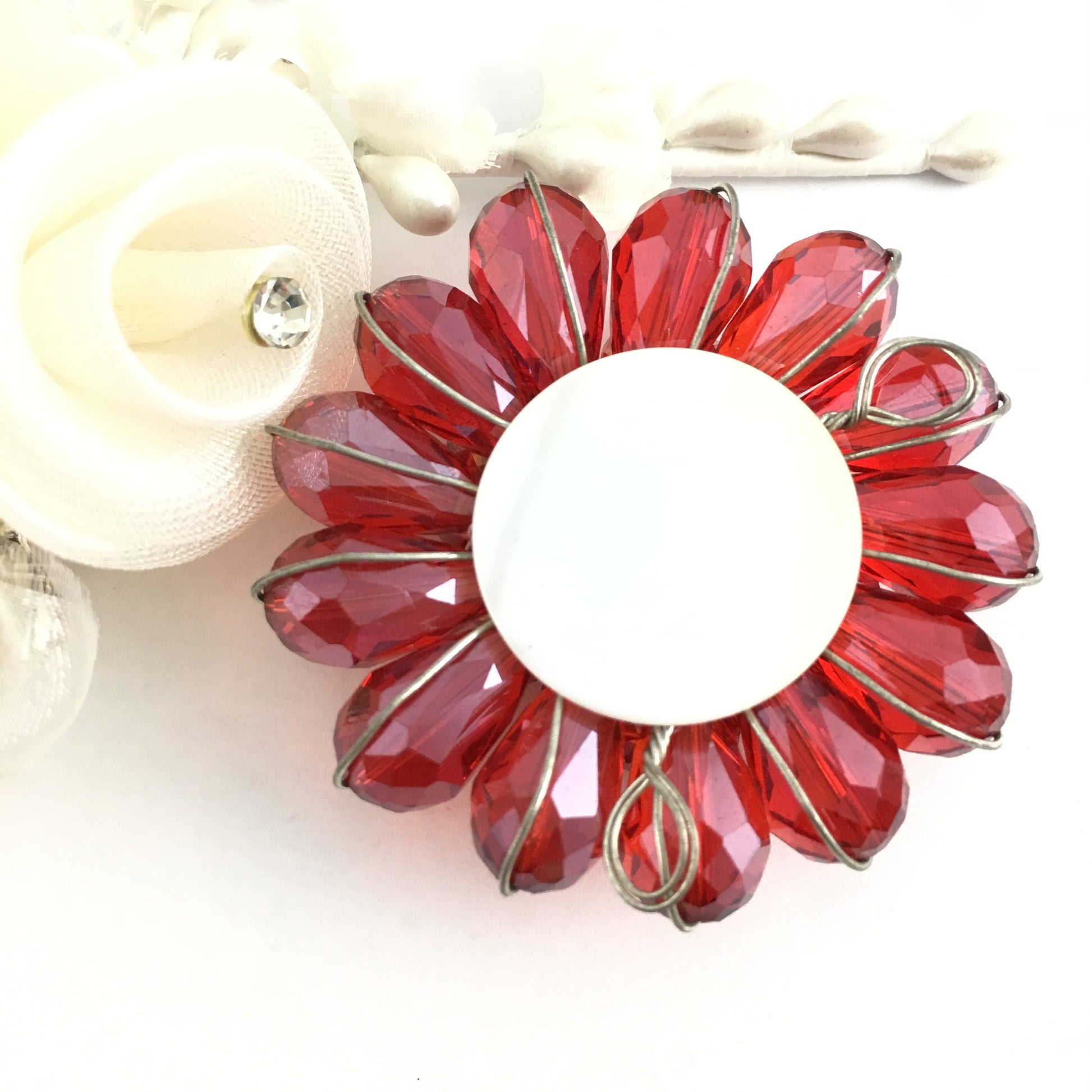 Flower Shape Burgundy Glass Bead Brooch Pin | Bellaire Wholesale