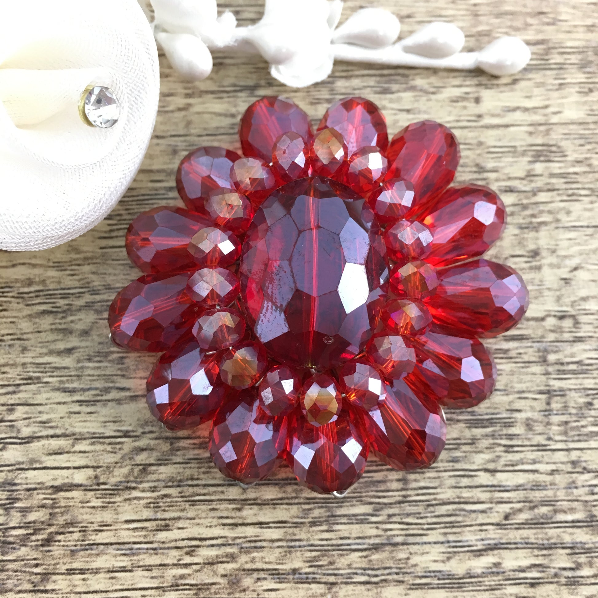 Flower Shape Burgundy Glass Bead Brooch Pin | Bellaire Wholesale